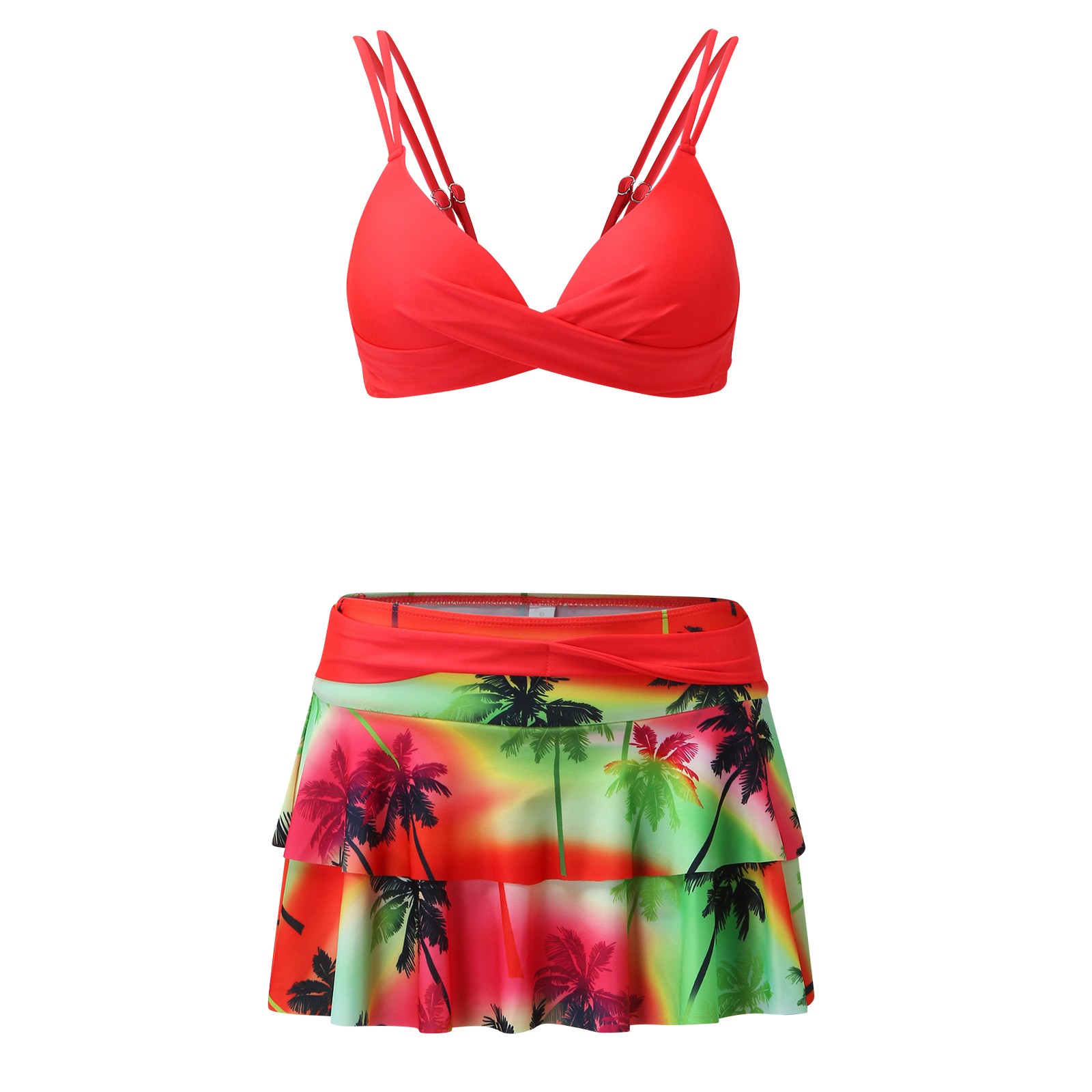 thumbnail image 5 of MKLEKYY Traje De Baño Mujer Natacion Women'S Sexy Split High Waist Ruffle Print Bikini Swimsuit Set, 5 of 6